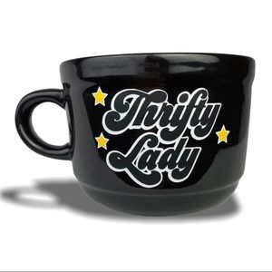 Thrifty Lady Large Black Coffee Latte Mug